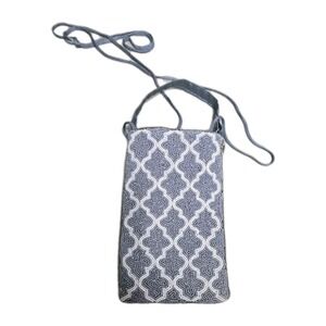 Bamboo Trading Company Geometric Lattice Blue White Beaded Crossbody Purse